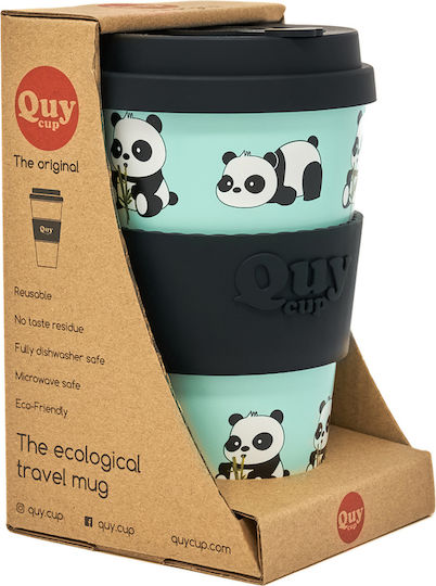 QuyCup Panda Κούπα Μπαμπού με Καπάκι Μπλε 400ml