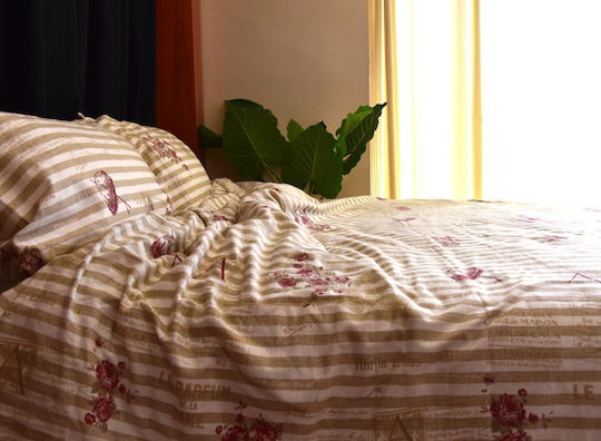 Decotelia Duvet Cover Set Flannel Single with Pillowcase 165x245 Ecru / Wine