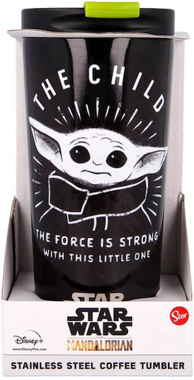 Stor Star Wars: The Mandalorian - Grogu Glass Thermos Stainless Steel 425ml Black with Mouthpiece