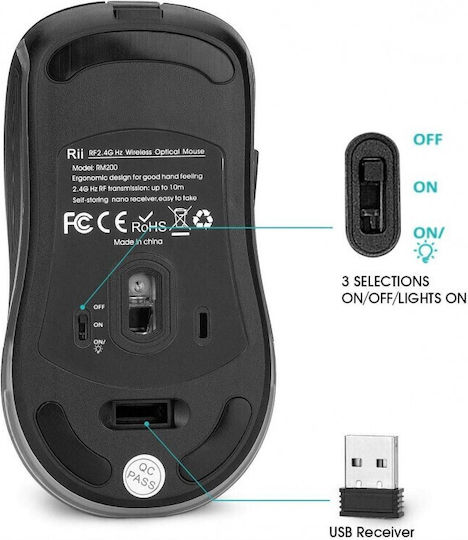 Riitek Rii RM200 Ασύρματο Gaming Ποντίκι Μαύρο