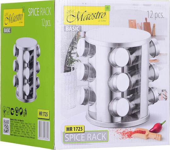 Spice Glass Tabletop Spice Rack with Stand Silver 12pcs