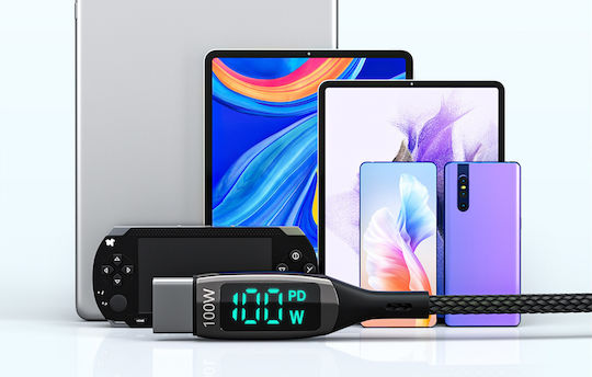 BlitzWolf BW-TC23 Braided / LED USB 2.0 Cable USB-C male - USB-C 100W PD Μαύρο 0.9m
