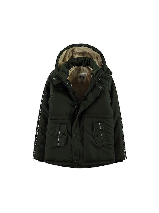 Kids jacket with hood and khaki lining for boys (10-14 years old)