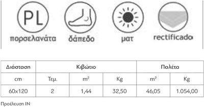 Karag Iris Πλακάκι Δαπέδου Εσωτερικού Χώρου Πορσελανάτο Ματ 120x60cm Γκρι