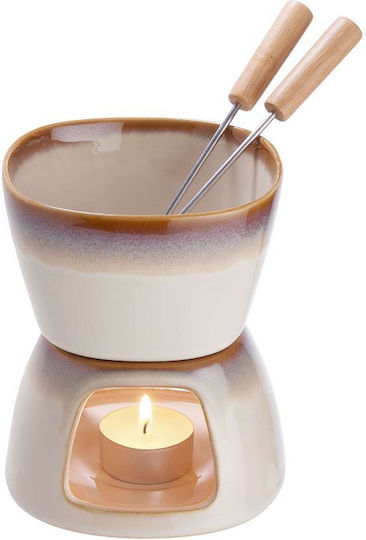 Butlers Au Chocolat Fondue-Topf mit Teelicht aus Edelstahl für 2 Personen Beige 10.7x10.7x13.3cm