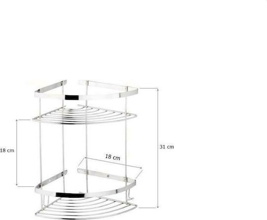 Tema Ecke An der Wand montiert Badezimmerregal Metallisch mit 2 Regalböden 18x18x31cm Silber