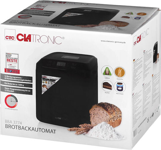 Clatronic BBA 3774 Mașină de pâine cu o putere de 550W și o capacitate de 1500gr cu 12 programe