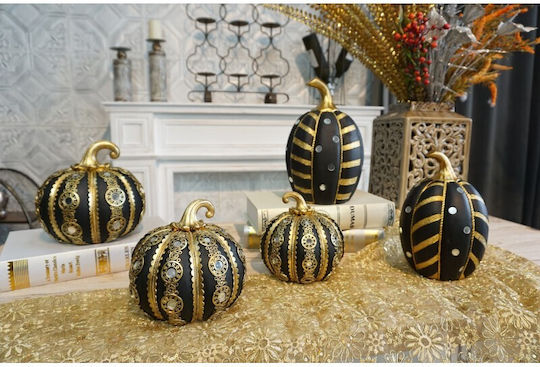 Karvounis Decorative Pumpkin made of Plastic Black - Gold 13.5x13.5x14cm 1pcs