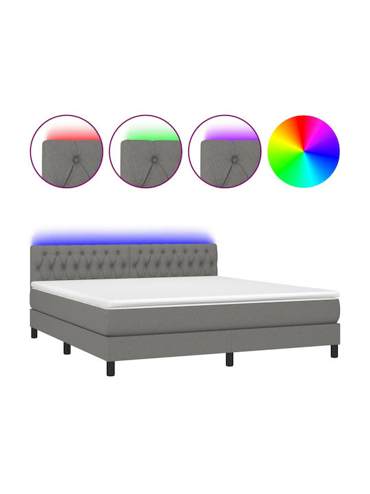 Κρεβάτι Υπέρδιπλο Επενδυμένο με Ύφασμα Σκούρο Γκρι με Στρώμα & Τάβλες 160x200cm