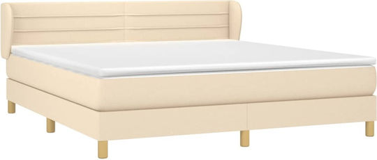 Double Bed Upholstered with Fabric Ecru with Slats & Mattress 160x200cm