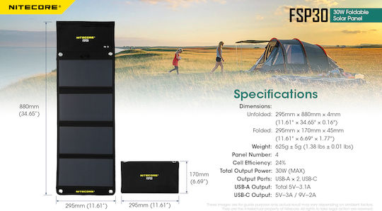 NiteCore FSP30 Αναδιπλούμενο Ηλιακό Panel Φορτιστής 30W (Φορητών Συσκευών) (9110101247)