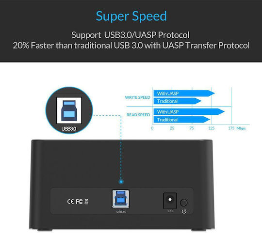 Orico Hard Drive Docking Station SATA 2.5" / 3.5" with Connection USB 3.0 (6619US3-V1-BK)