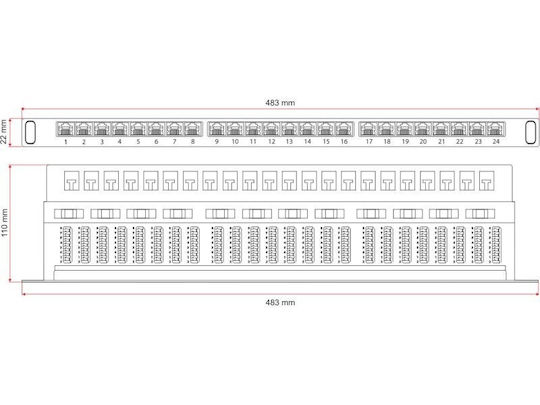 A-LAN Patch Panel für Rack 1U 24 Ports cat6 Schwarz PK028