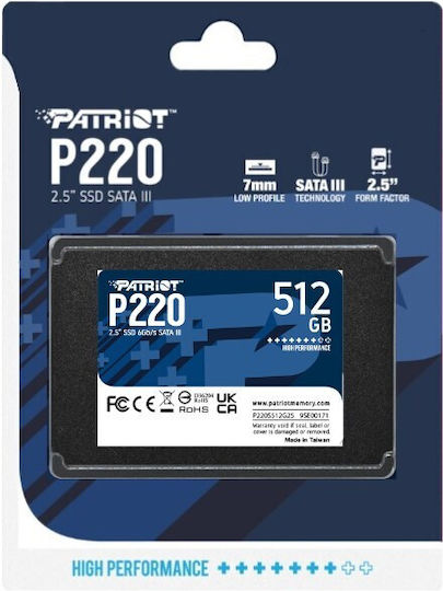 Patriot P220 SSD 512GB 2.5'' Type with SATA III Connection P220S512G25