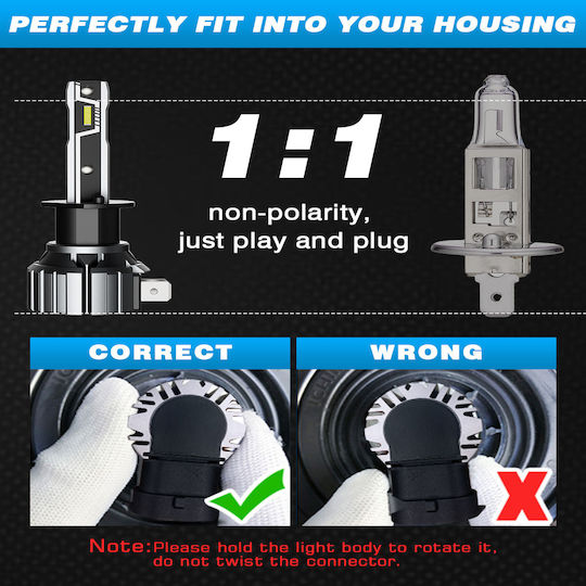 NovSight Lamps Car H1 LED 6500K Cold White 12V 50W 2pcs