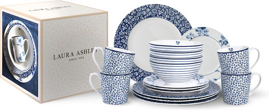Laura Ashley Blueprint Albastru Porțelan Set de Vase 16buc