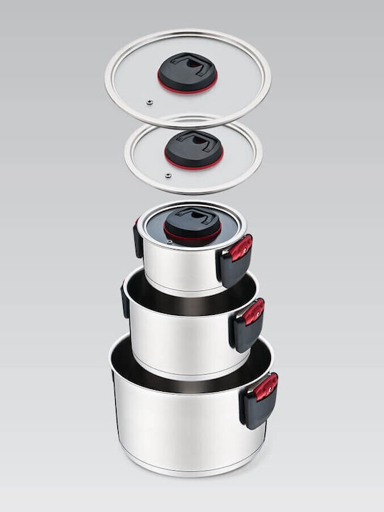 Maestro Pots Set of Stainless Steel with No Coating Silver 6pcs
