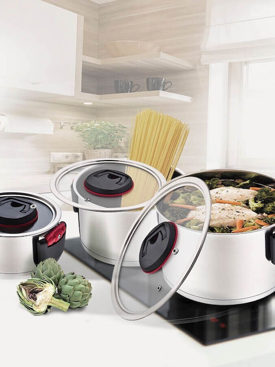 Maestro Pots Set of Stainless Steel with No Coating Silver 6pcs