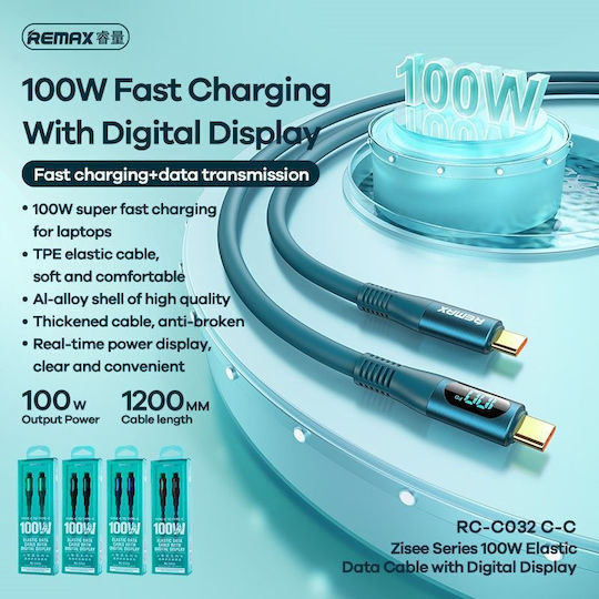 Remax RC-C032 Zisee Cablu USB 2.0 LED USB-C Masculin - USB-C Roșu 1.2m