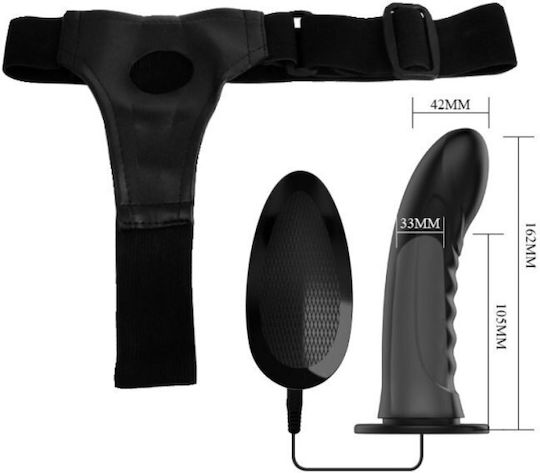 Pretty Love Marvin Strap-On Harness Harness με Dildo και Δόνηση σε Μαύρο Χρώμα