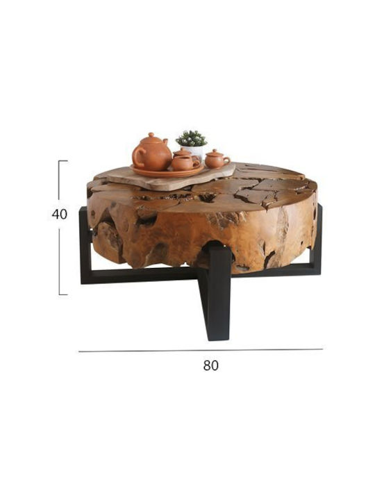 Round Central Coffee Table Mobley Made of Solid Wood Beige W80xL80xH40cm
