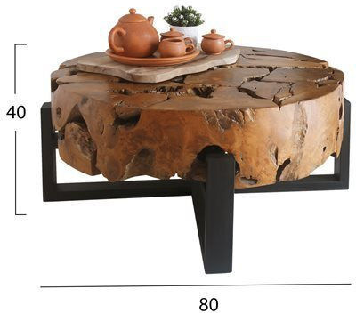 Rundes Zentral Kaffeetisch Mobley aus Massivholz Natur M80xP80xH40cm