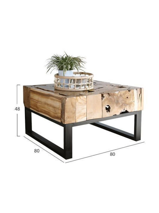 Square Central Coffee Table Made of Solid Wood Natural / Black W80xL80xH48cm