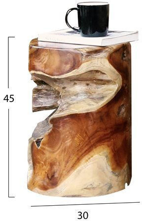 Кръгла Странична Кафе Маса Natural от Масивно Дърво Бежова М30xШ30xВ45см