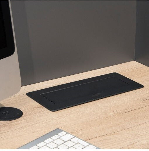 Emuca Διπλή Χωνευτή Πρίζα Ρεύματος με 2 Θύρες USB με Καπάκι Μαύρη