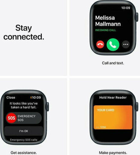 Apple Watch Series 7 Cellular Aluminium 41mm Αδιάβροχο με eSIM και Παλμογράφο (Midnight Blue)