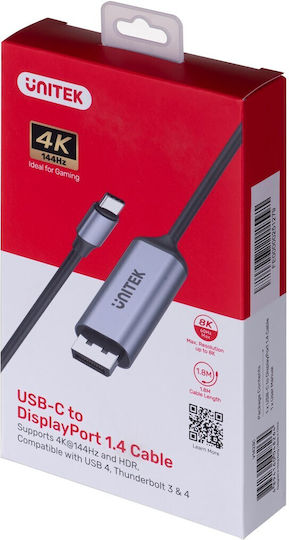Unitek Video Cable USB-C Male - DisplayPort Black 1.8m V1423C