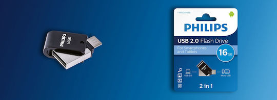 Philips 16GB USB 2.0 Stick με σύνδεση micro USB-B Μαύρο