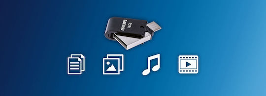 Philips 16GB USB 2.0 Stick με σύνδεση micro USB-B Μαύρο
