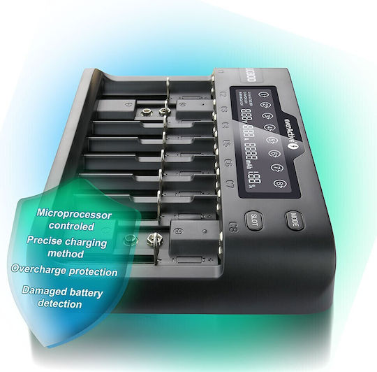 everActive UC-800 Ladegerät 8 Batterien Li-Ion/Ni-MH Größe AA/AAA/D/18650/16340/26650/14500