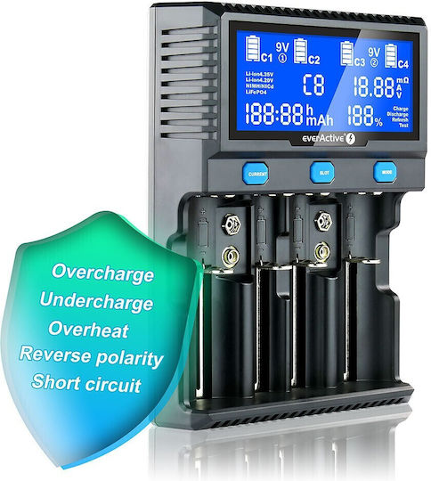 EverActive UC-4200 Ladegerät 4 Batterien Li-Ion/Ni-MH Größe AA/AAA/D/18650/16340/26650/14500