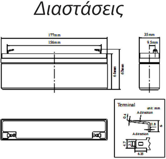 TC Battery Μπαταρία UPS με Χωρητικότητα 2.3Ah και Τάση 12V 07.02.0069