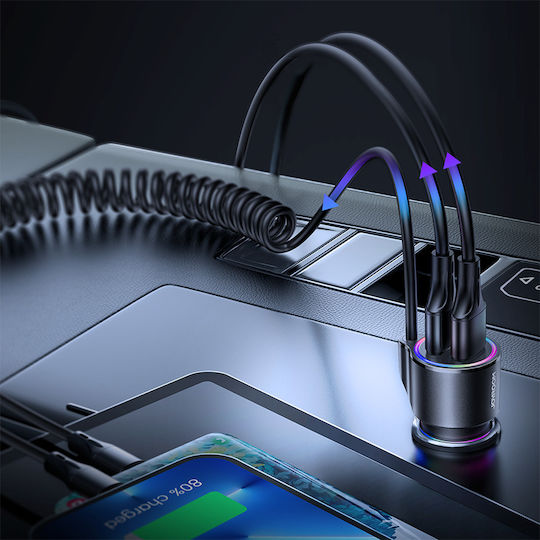 Joyroom Φορτιστής Αυτοκινήτου 17W με Θύρες: 2xUSB μαζί με Καλώδιο Type-C Μαύρος