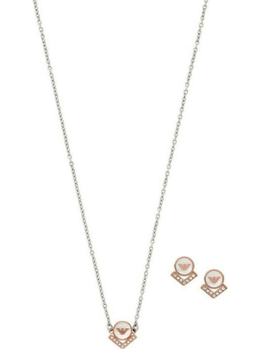 Emporio Armani Set mit Halskette & Ohrringe aus Stahl Vergoldet mit Steinen