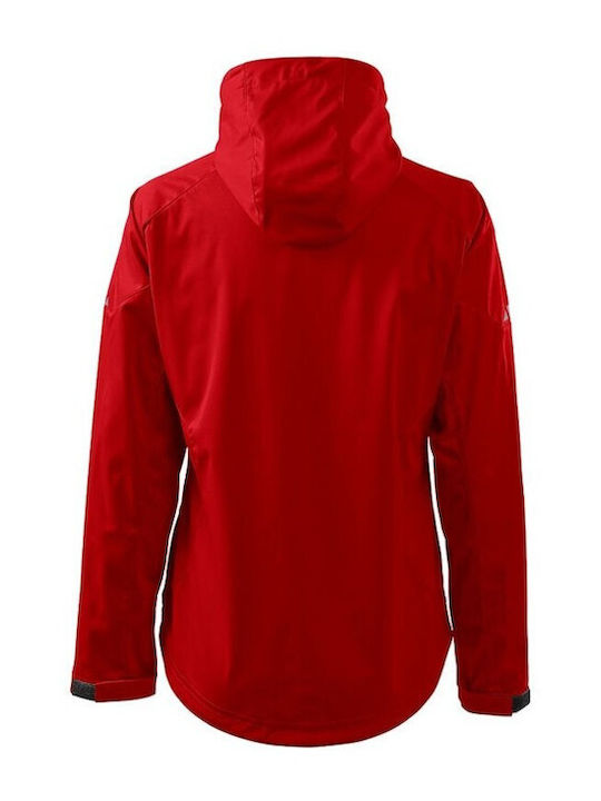 Malfini Women's Short Sports Softshell Jacket Waterproof and Windproof for Winter with Hood Red