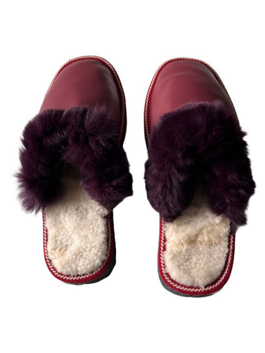 Fur Women's Slippers Bordeaux