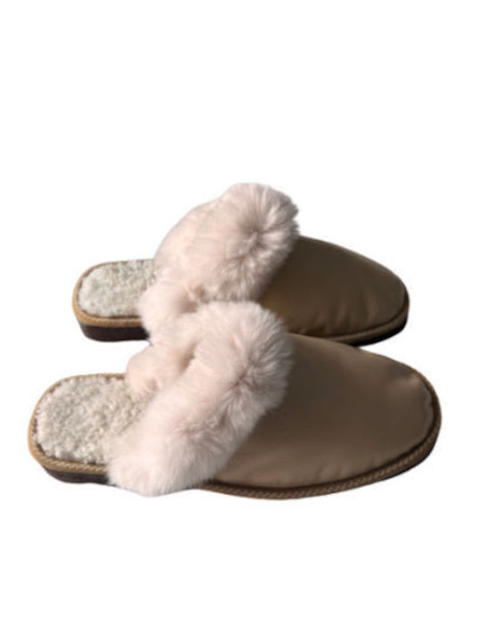 Women's Fur Slippers light beige slippers with fur