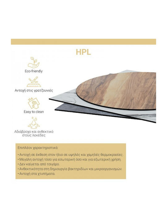 Pakketo PWH-0002 Runde Tischoberfläche HPL Weiß Marmor 60x60x1,2cm 215-000004