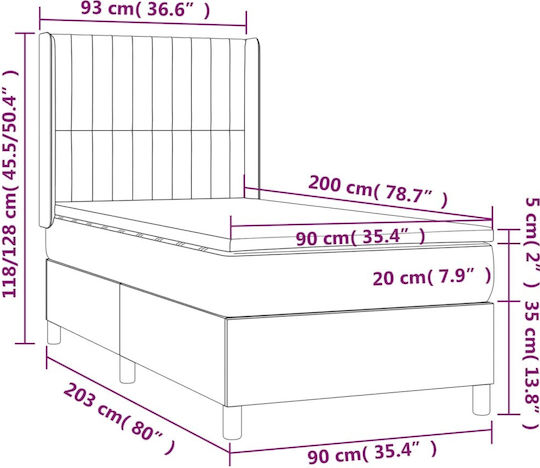 Pat Single Cremă cu Lamele & Saltea 90x200cm