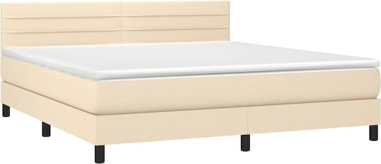 Bed Queen Upholstered with Fabric Blue with Slats & Mattress 160x200cm