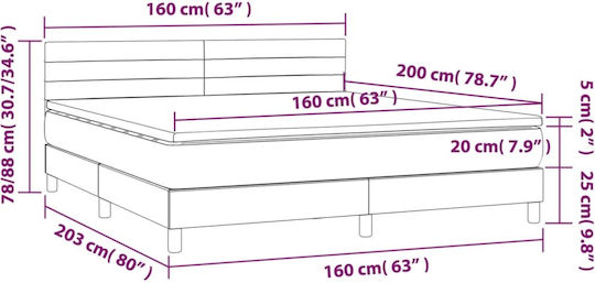 Bed Queen Upholstered with Fabric Blue with Slats & Mattress 160x200cm