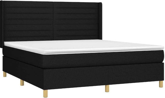 Bed Queen Upholstered with Fabric Black with Slats & Mattress 160x200cm