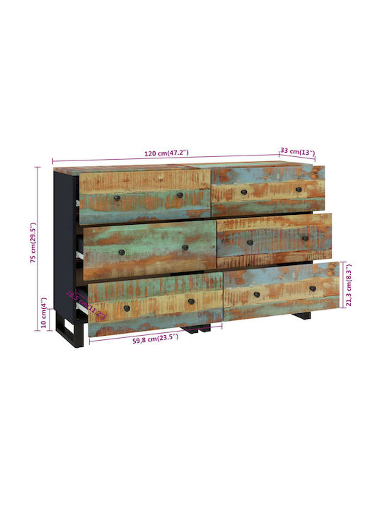 Comoda pentru Dormitor din Lemn Masiv cu 6 sertare 120x33x75buc