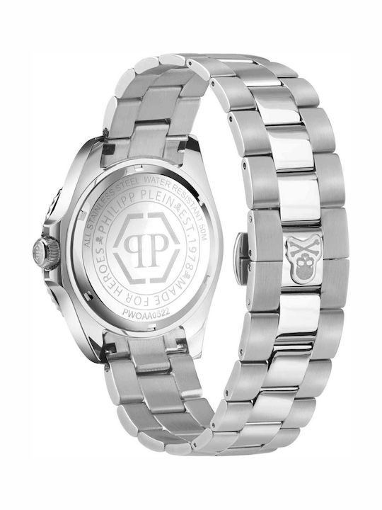 Philipp Plein The $kull Ανδρικό Ρολόι 44mm Μπαταρίας με Ασημί Μεταλλικό Μπρασελέ