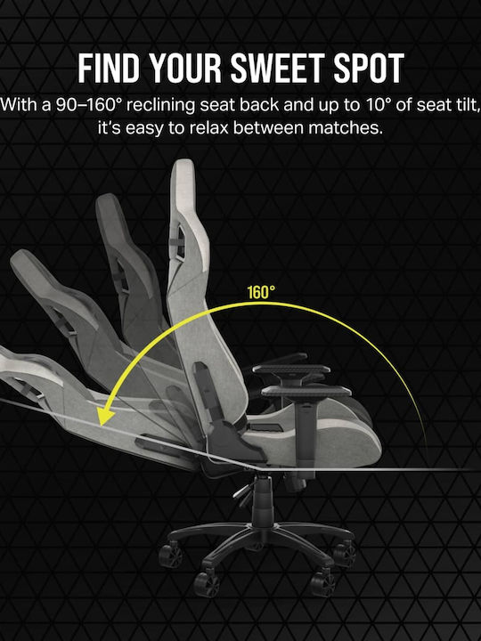 Corsair T3 Rush Fabric (2023) Υφασμάτινη Καρέκλα Gaming με Ρυθμιζόμενα Μπράτσα Γκρι/Λευκό
