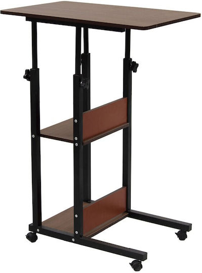 Rectangular Side Table Babs Wooden with Wheels Walnut - Black L60xW40xH71cm.